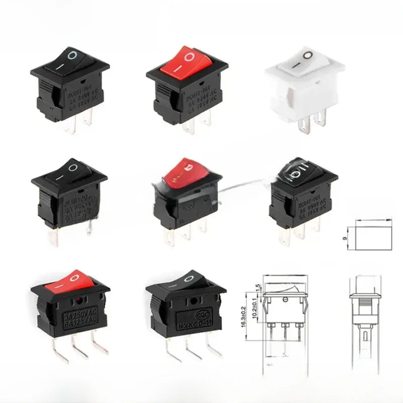 KCD11-101 Przełącznik przyciskowy 10x15mm SPST 2Pin 3Pin 3A 250V 6A KCD11 Zatrzaskowy włącznik/wyłącznik kołyskowy łodzi 10MM*15MM Czarny Czerwony Biały — zdjęcie 2