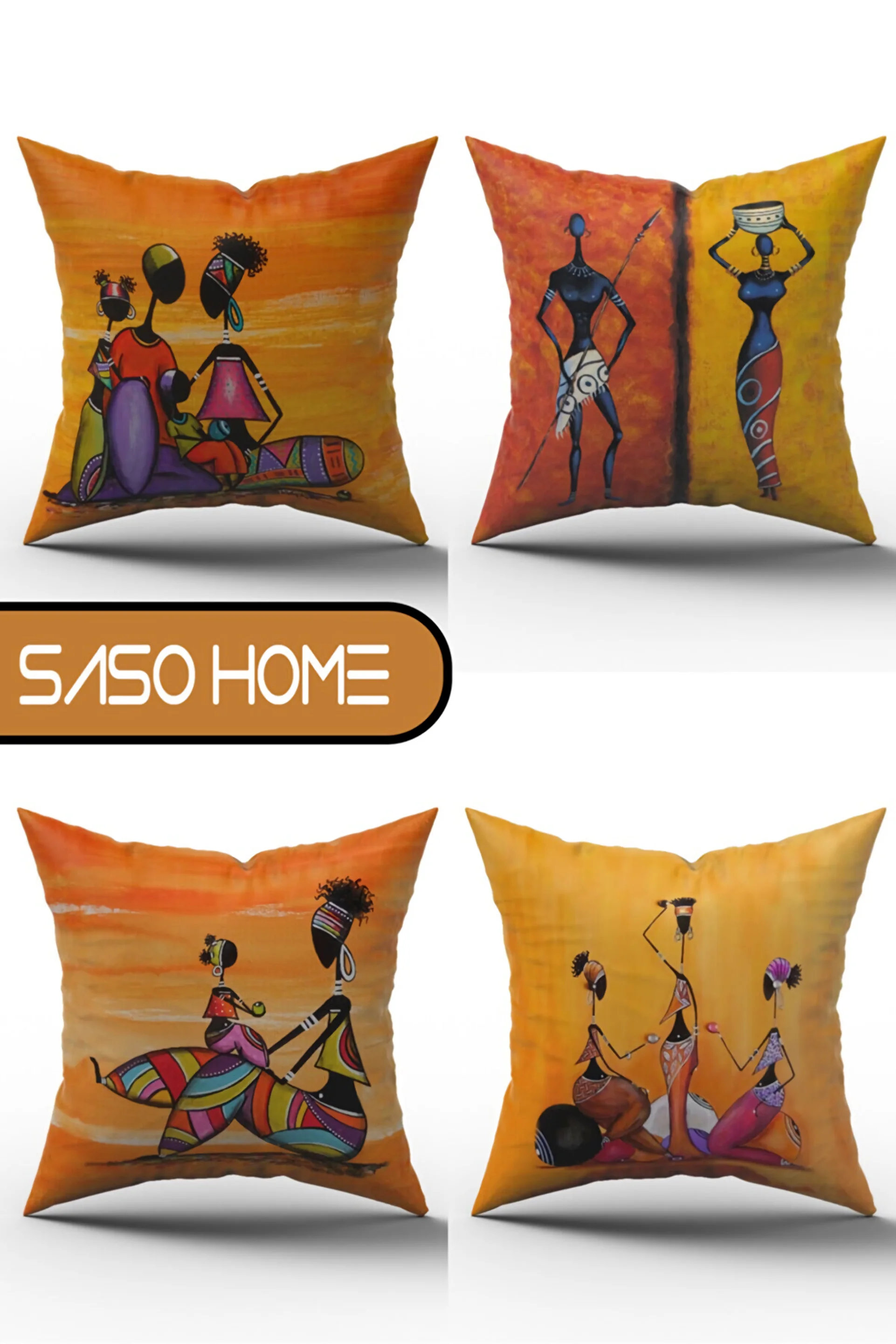 African Ethnic Figured Modern Design 4-in Decorative Cry Pillow Case (Ultra Quality Velvet Fabric)