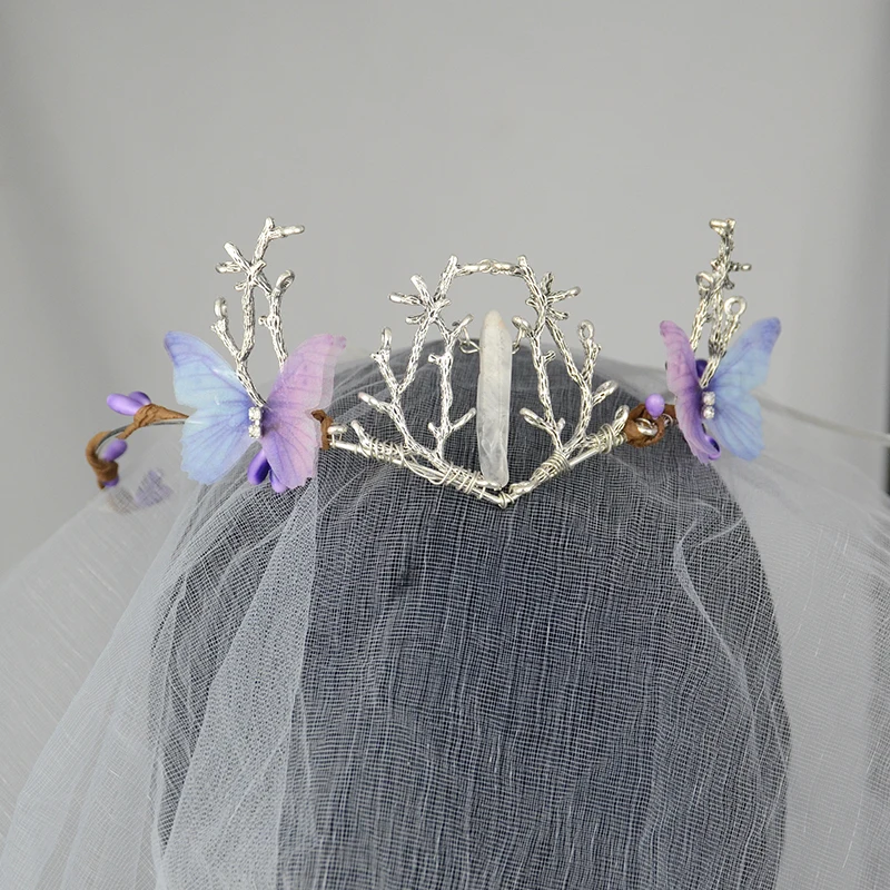 Woodland Elf Tiara Fairy Crown Butterfly Elvish Tiara Bridal Jewelry Pagan hairwear for gift