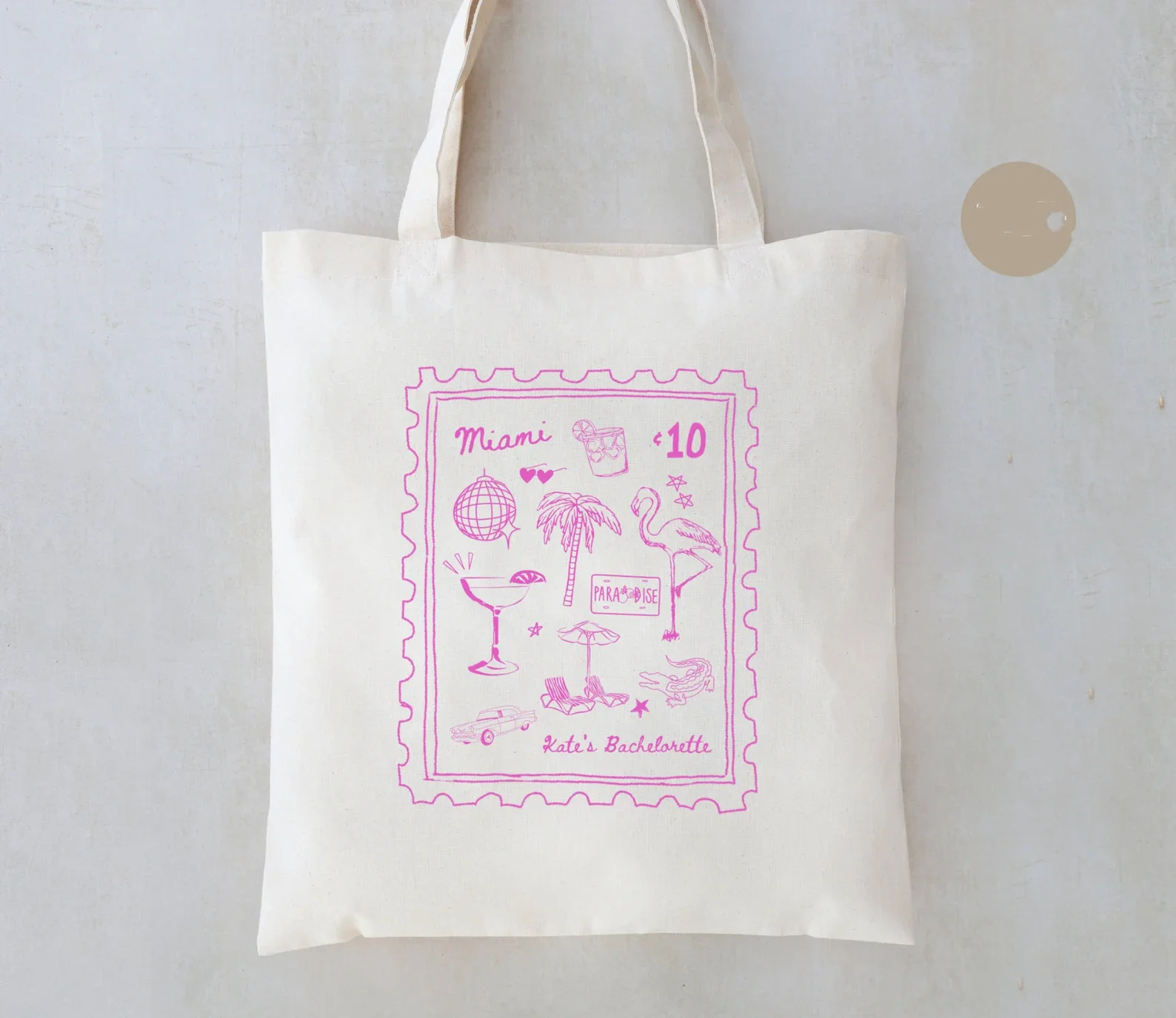 Miami Stamp Tote - Florida Bachelorette Totes - Club Bachelorette Miami - Beach Bachelorette Totes - Miami Party Favors - Club B