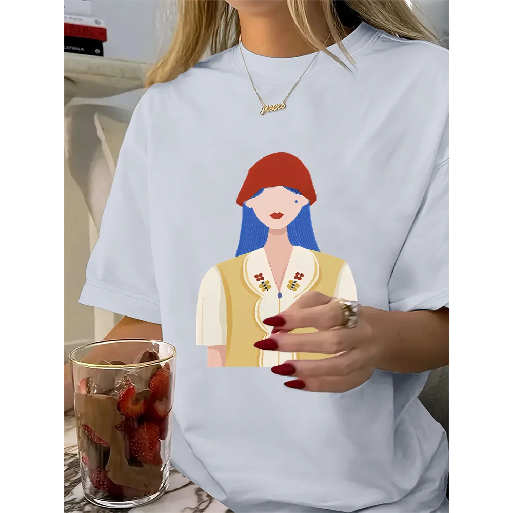 Ilustration Of Miss fashion Women Summer Street Style Crew Neck Cotton T-shirts Comfortable Casual Oversized Short Sleeve Tops