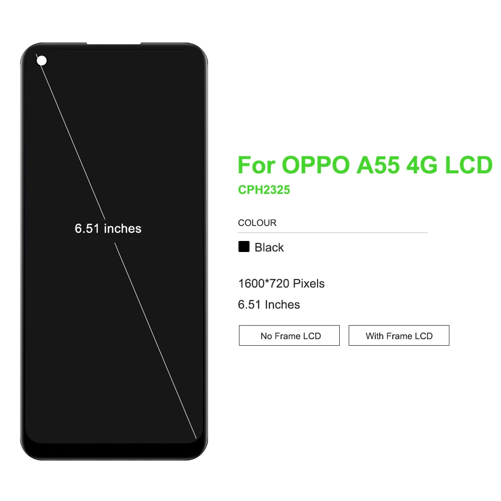 Pantalla táctil LCD de 6,51 "Ori para Oppo A55, 4G, CPH2325, montaje con Marco, reemplazo de pantalla para OPPO A55 5G PEMM00