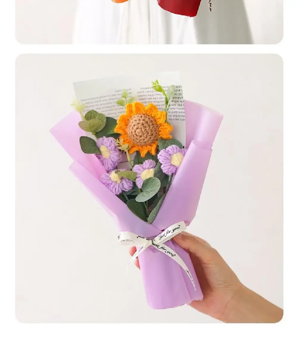 Künstlicher Blumenstrauß Gehäkelte Ewige Blumen Handgefertigter Abschlussstrauß Vatertag Geburtstagsgeschenk Jubiläumsgeschenk – Detail 2