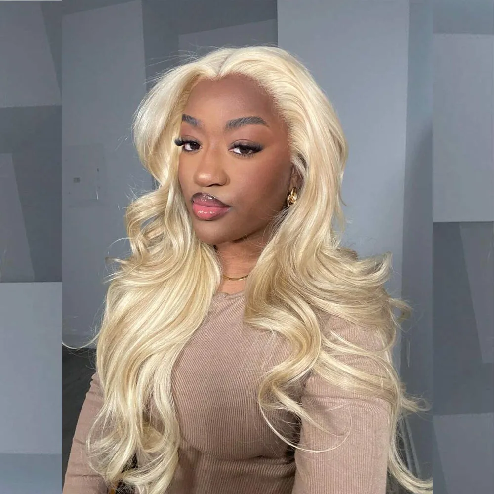 Wig Rambut Asli 42 Inci 613 Honey Blonde 13x6 /4HD Transparan Body Wave Lace Frontal, Wig Rambut Asli Berwarna Lace Front Untuk Wanita