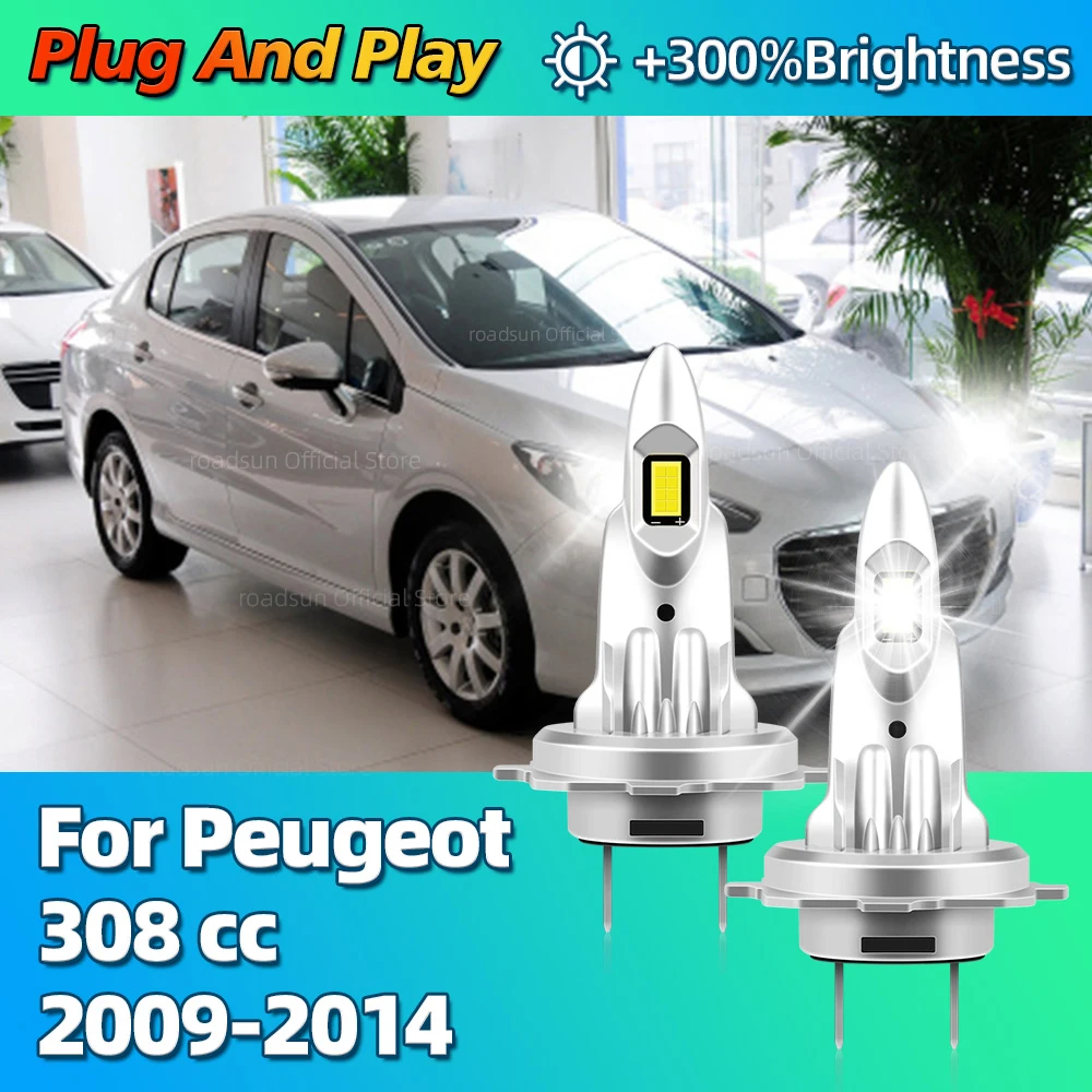 2Pcs H7 LED Bulbs CANBUS CSP Car Headlights 1:1 MINI Size Plug and Play For Peugeot 308 cc 2009 2010 2011 2012 2013 2014