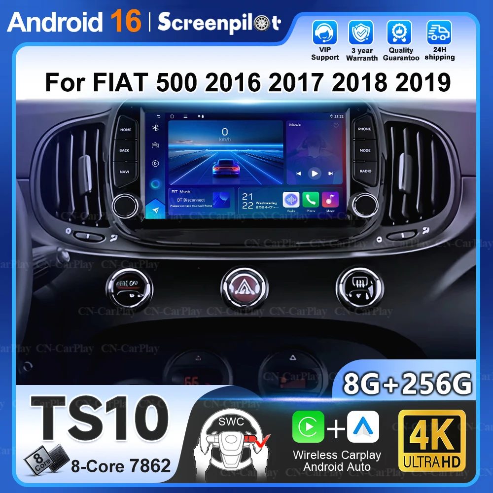 7 Inch Android 16 Carplay For Fiat 500 2016 2017 2018 2019 Car Radio Stereo Multimedia Player Gps Navigation Head Unit Autoradio