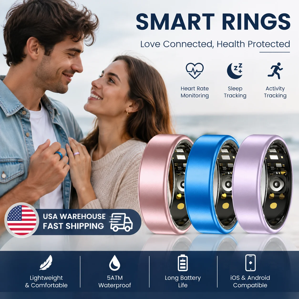 Couple Smart Ring for Men Women Birthday Day GIft Valentines Day Free Gift Free shipping 3-8 days Arrive SmartRing Take Photo Waterproof Sport Rings 2026 New Arrival