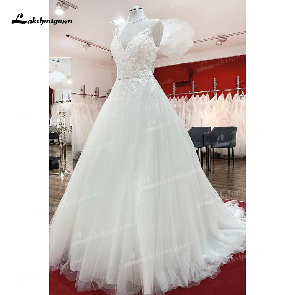 Robe de mariée en dentelle à col en V, bretelles spaghetti, dos ouvert, bouton, ceinture supérieure en dentelle, ligne A, patients de plage, quel que soit le balayage, robe éducative