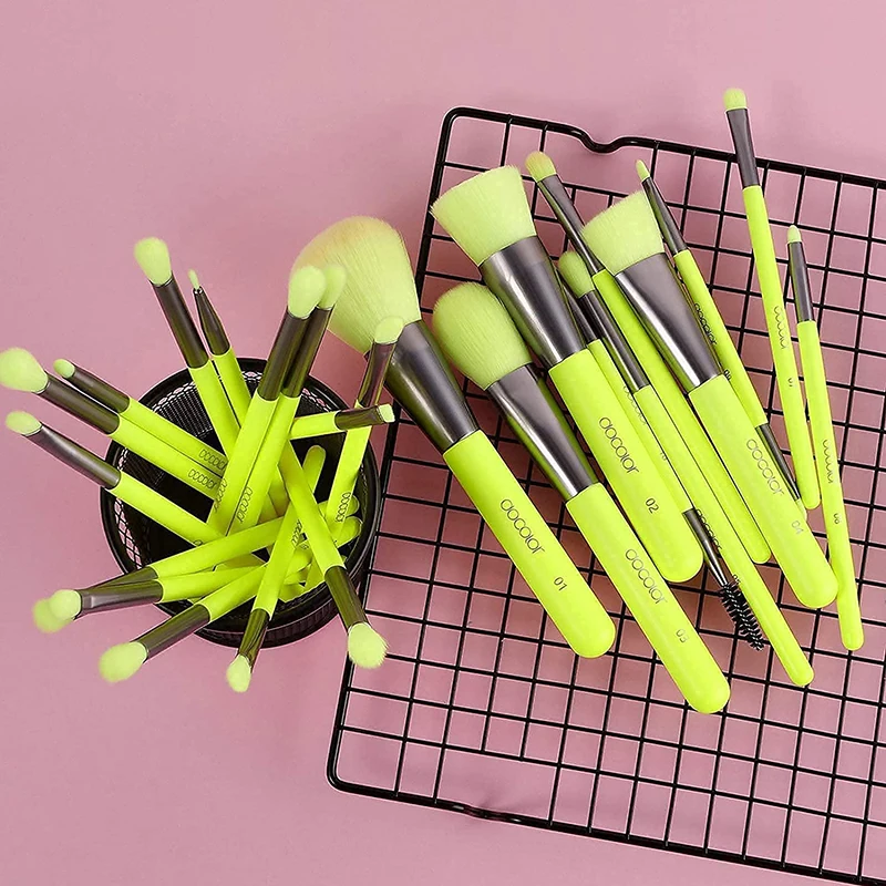 Docolor Professional Neon Green Makeup Brush Set Foundation Blending Face Powder Blush Concealers Eye Shadows Makeup Brush Tools