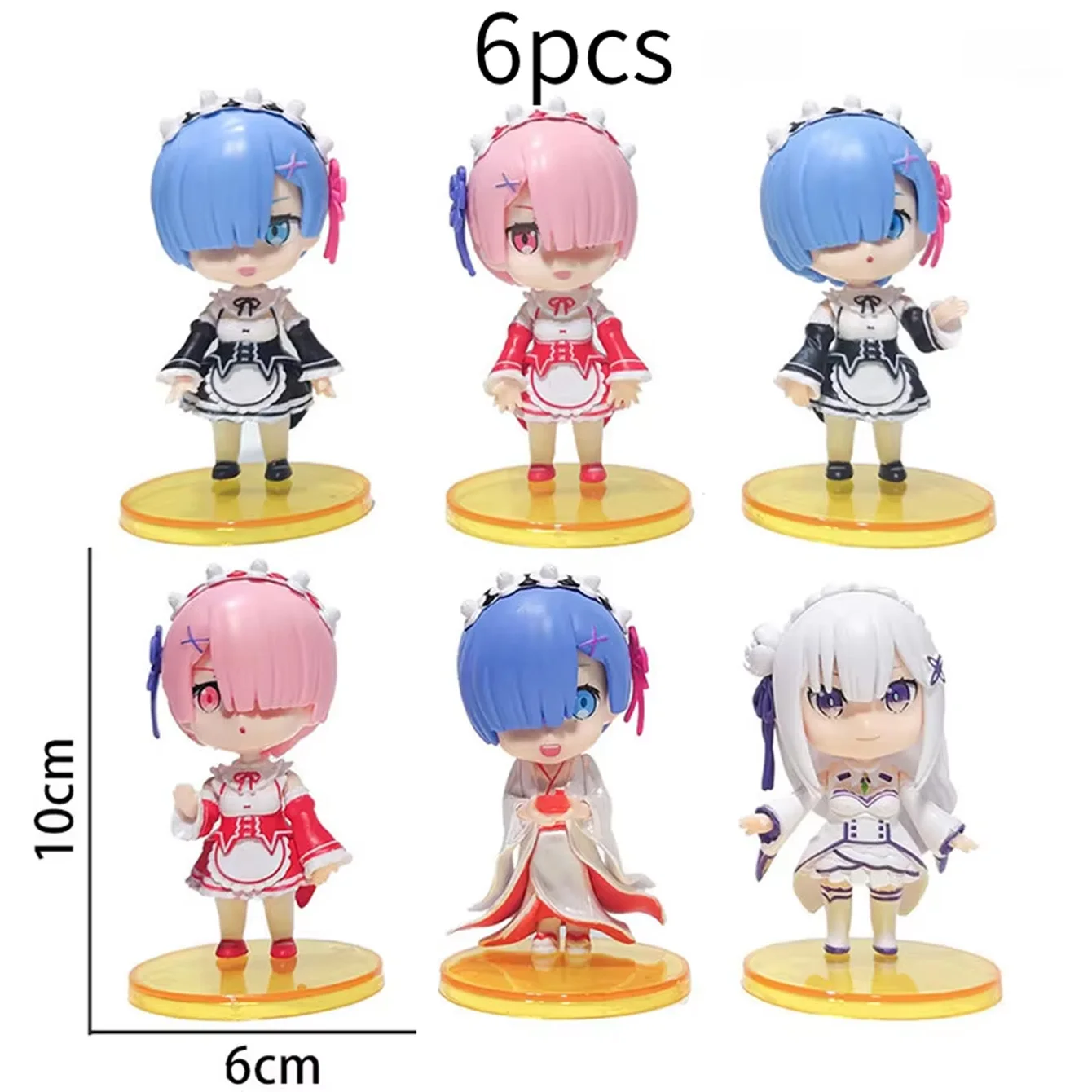 1/6Pcs Set Zero Rem Ram Emilia Chibi Figures - Maid & Kimono Styles Ideal for Display And Collection view 4