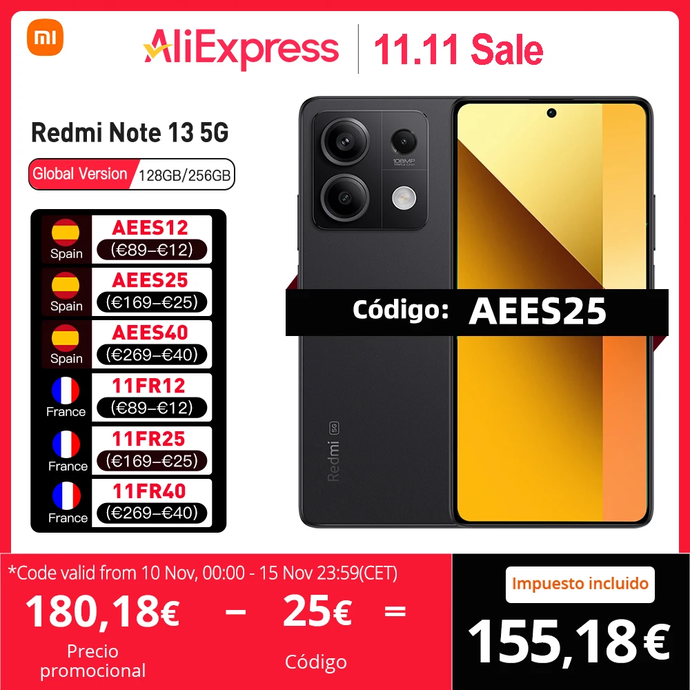 Xiaomi Redmi Note 13 5G Global version 8 + 256GB MediaTek dimension 6080 screen AMOLED 6,67 120Hz camera 108MP, NFC