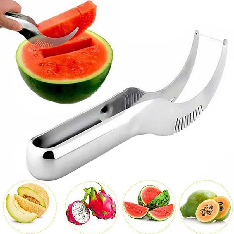 Cortador de sandía de acero inoxidable: Rápido y seguro cortador de cubos, divertido cuchillo para melón para uso en utensilios de cocina