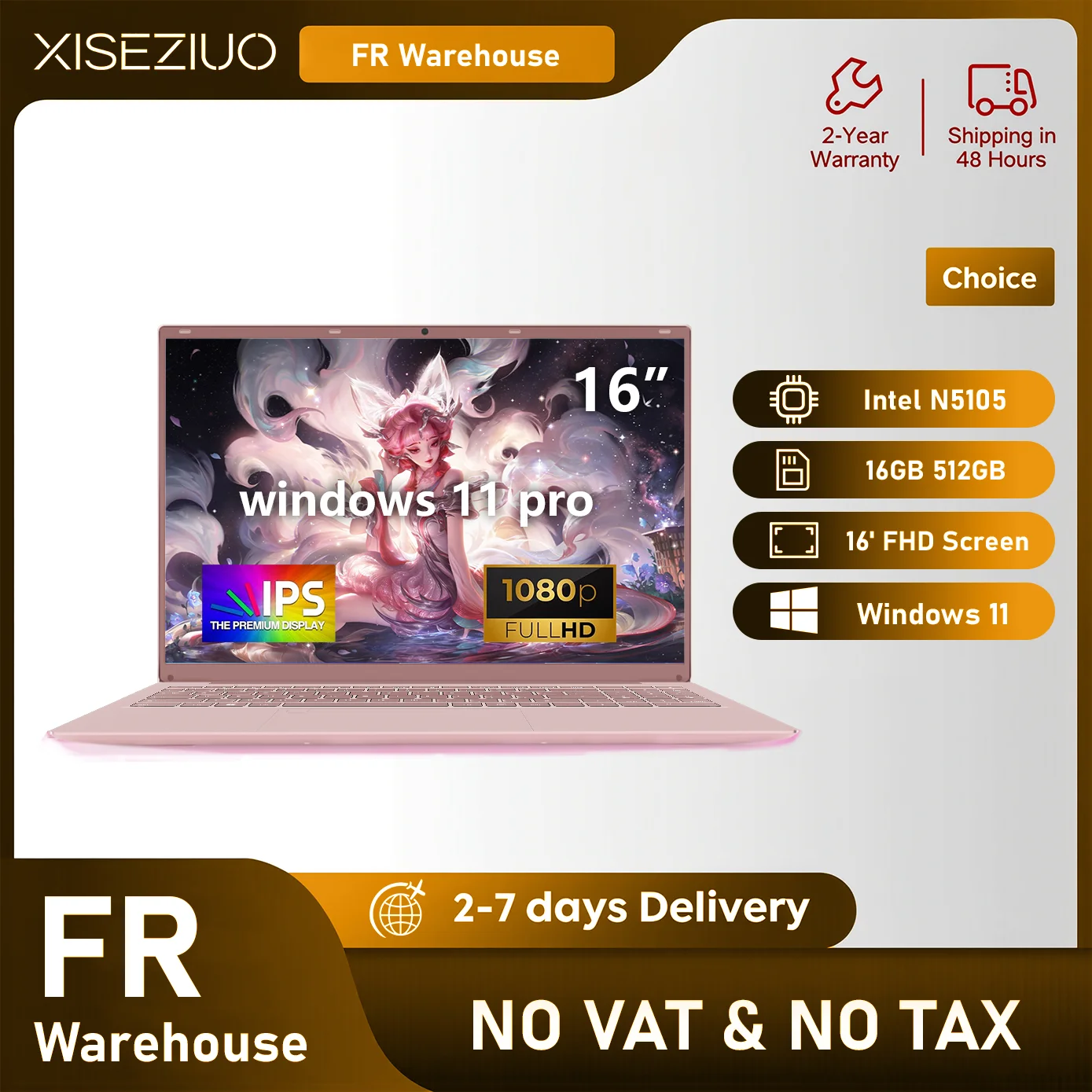 Ordinateur Portable 16 Pouces , Intel Celeron N5105 16Go RAM 512Go SSD DDR4 Écran IPS 1920×1200 Déverrouillage Par Empreinte Digitale WiFi 5G USB 3.0 Type-C HDMI Rose 5000mAh Batterie De Grande Capacité Longue Durée De Vie De la Batterie,Couleur,Rose Vert
