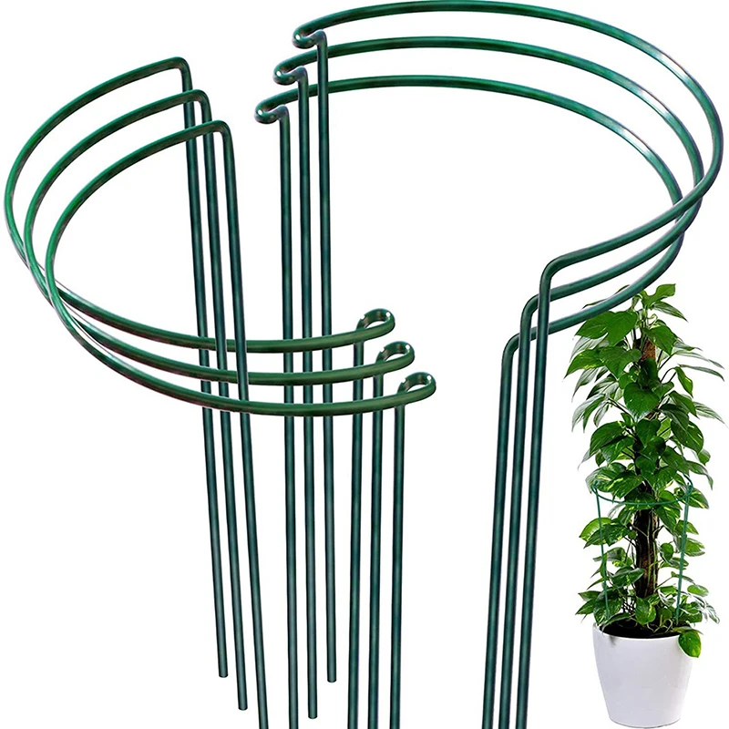 4 /8 PCS Plant Support Pile Half Round Ring Stake Outdoor Garden Flower Vine Metal Climbing Holder Vegetables Fixed Rod Rack