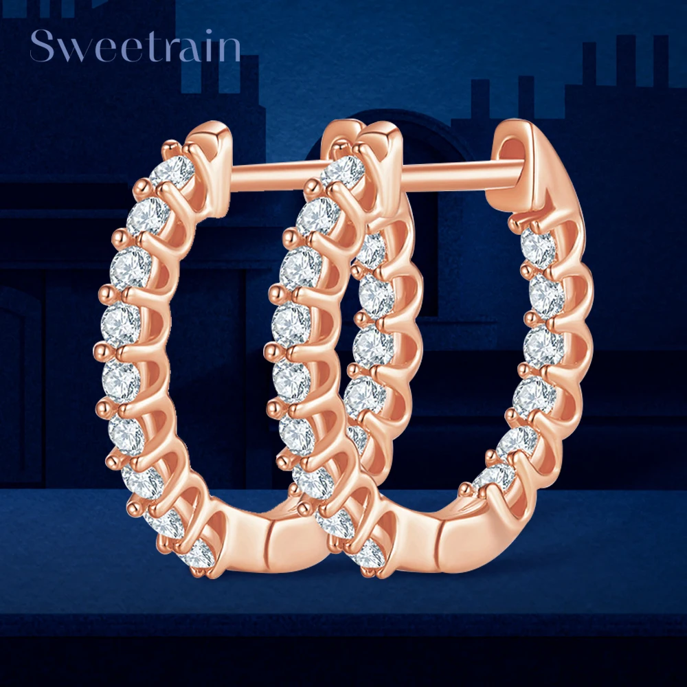 

Sweetrain 1,5 мм серьги-кольца из розового золота с муассанитом для женщин, стерлинговое серебро 925 пробы, гипоаллергенные серьги 18 карат GRA
