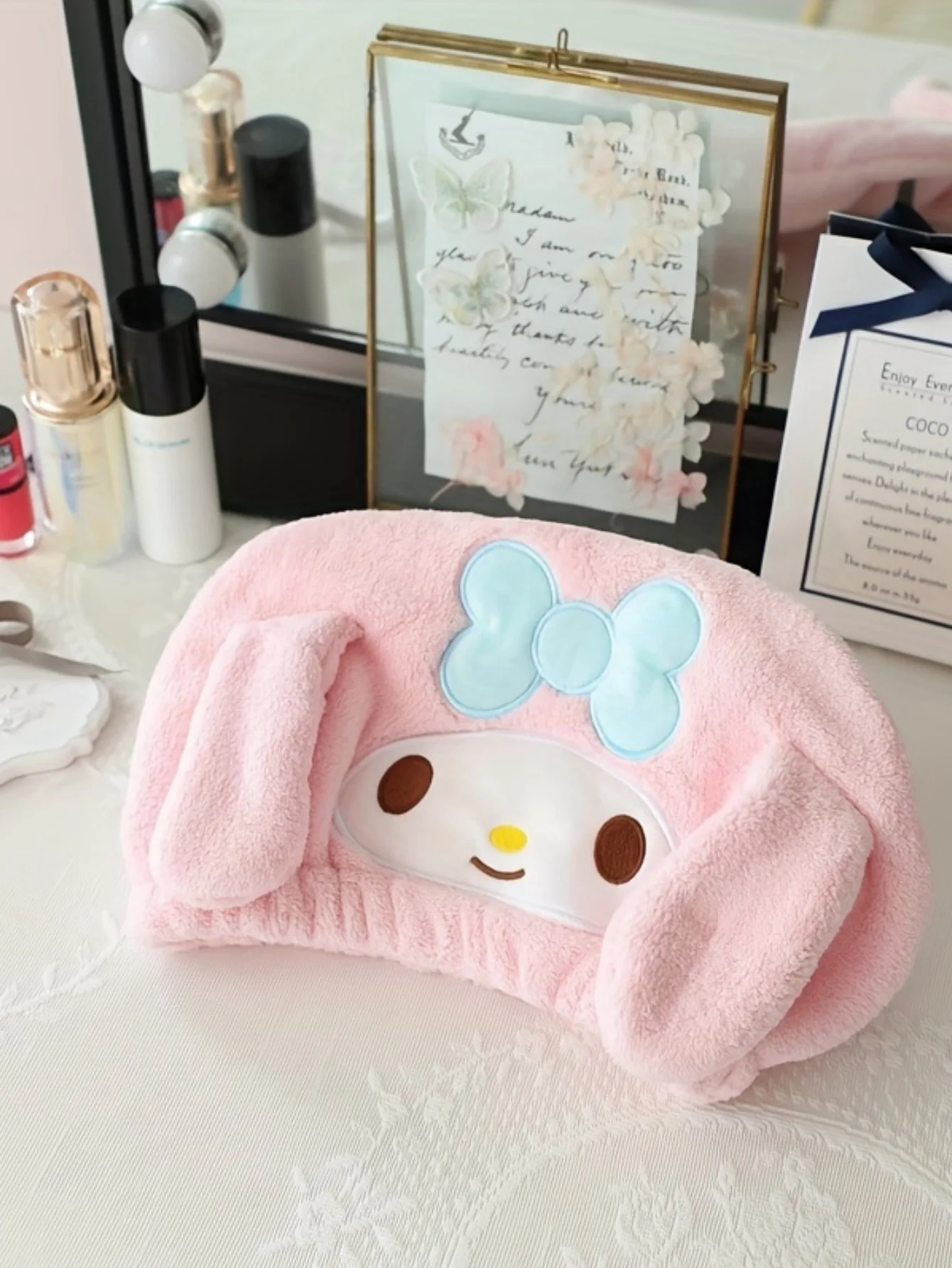 قطعة واحدة من قبعة تجفيف الشعر الكرتونية كورومي ميلودي سينامورول - فائقة الامتصاص، سريعة الجفاف، ناعمة ومريحة