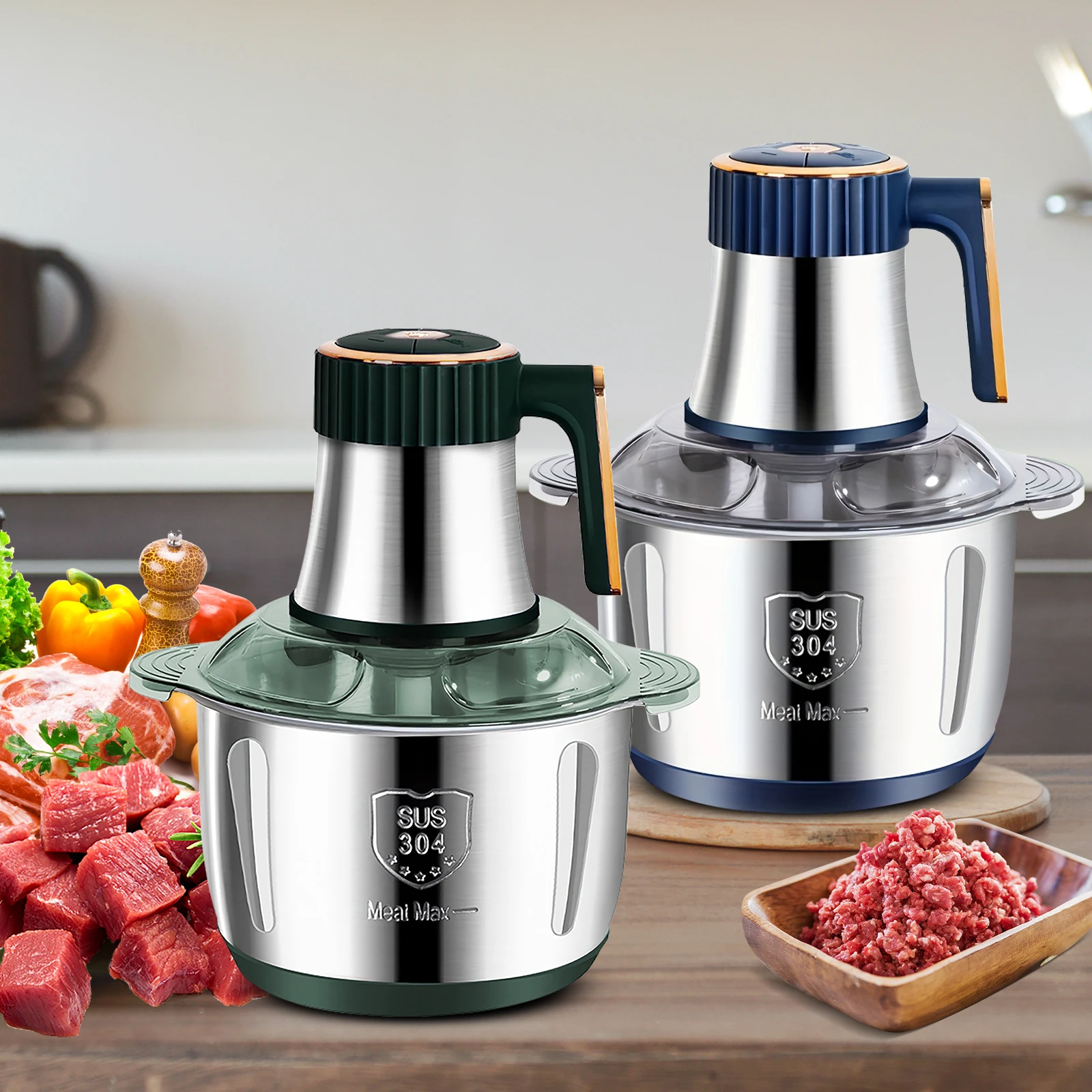 Hachoir à viande électrique 5L en acier inoxydable 304, trancheur de légumes multifonctionnel à 5 vitesses, hachoir mélangeur, robot culinaire pour bébé