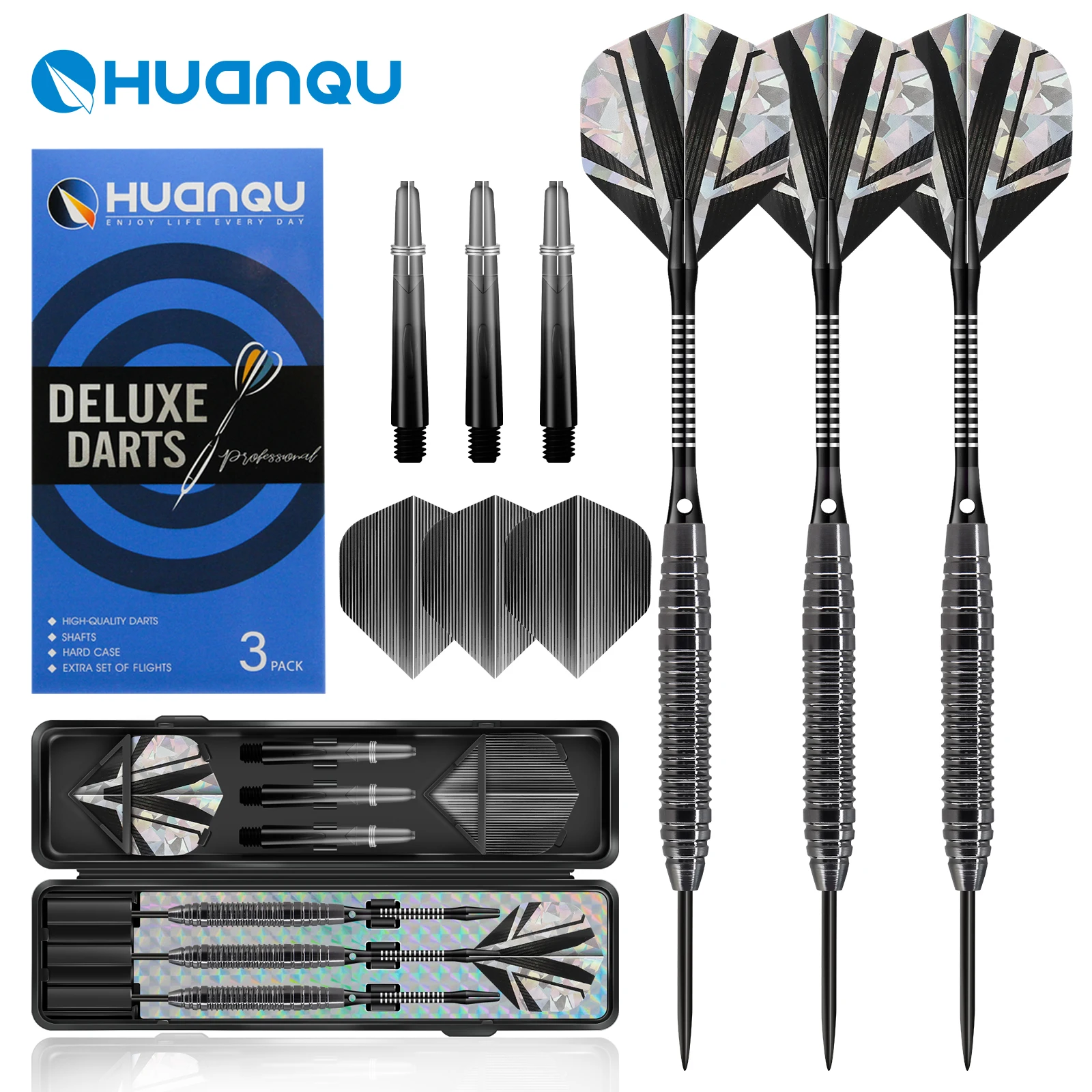 Professionele ijzeren harde dartset 20g, dartbordaccessoires inclusief reserve dartstelen en -vleugels, harde beschermende opbergbox, spelbenodigdheden voor thuisbar en sportvermaak, verkrijgbaar in