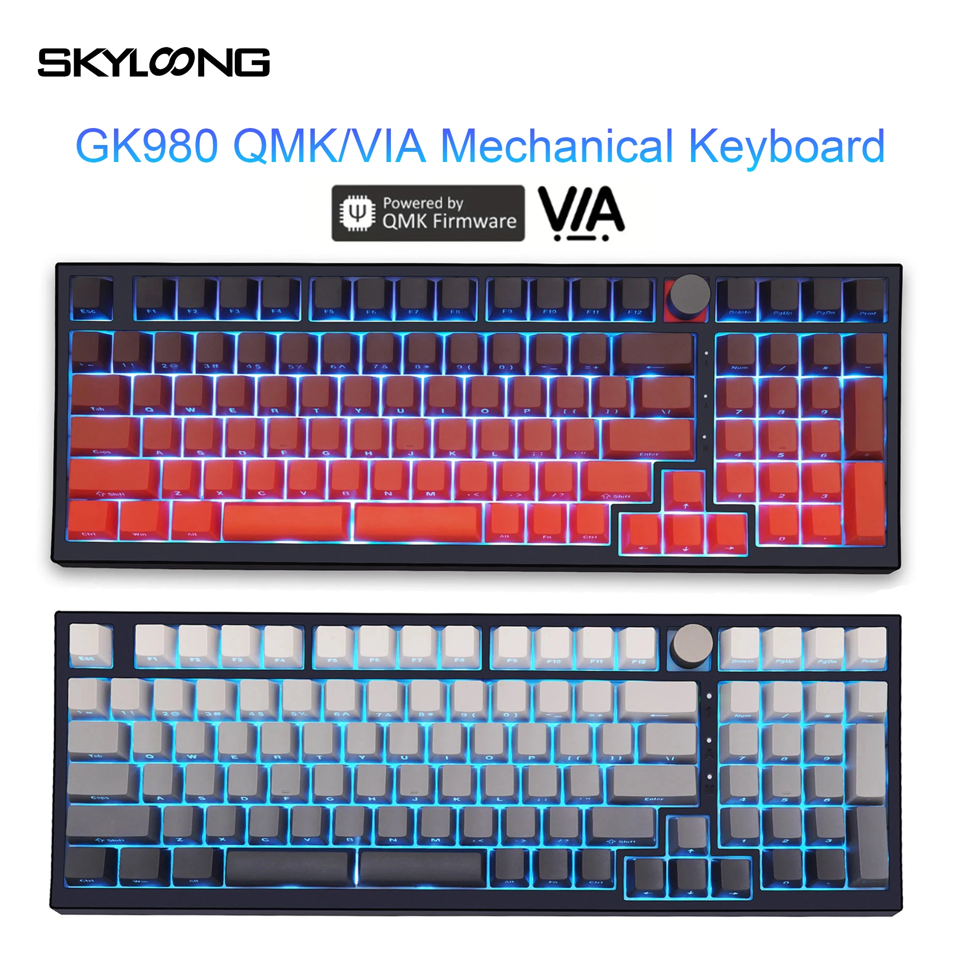 SKYLOONG GK980 QMK/VIA 유선 기계식 키보드 측면 새겨진 PBT 키캡 맞춤형 손잡이가 있는 핫 스왑 RGB 백라이트 낮은 대기 시간 게임용 키보드 컴퓨터 액세서리 SKYLOONG GK980 QMK/VIA 유선 기계식 키보드 측면 새겨진 PBT 키캡 맞춤형 손잡이가 있는 핫 스왑 RGB 백라이트 낮은 대기 시간 게임용 키보드 컴퓨터 액세서리