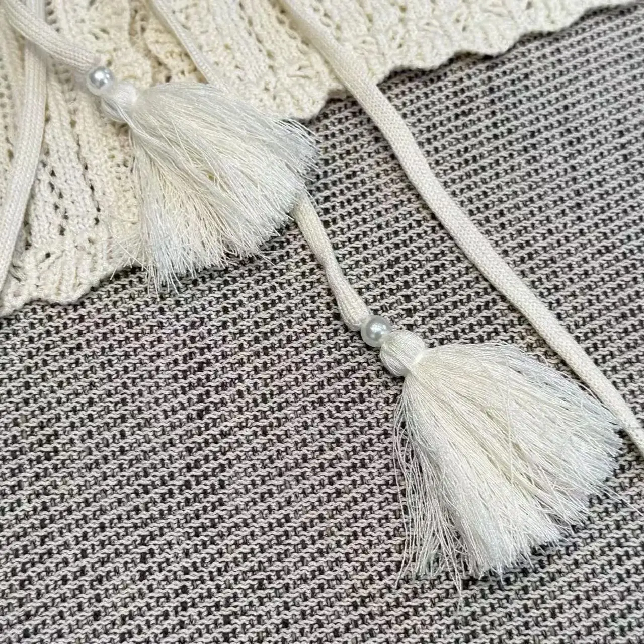 Terno de malha de crochê de cor sólida feminino casual elegante