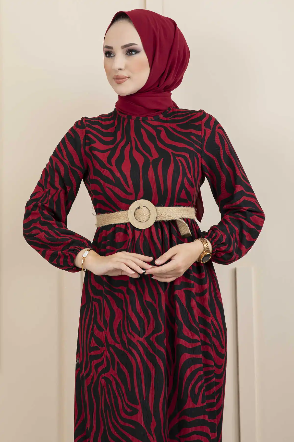 

Women Clothing Zebra Pattern Straw Belt Hijab Dress Muslim Fashion Hijab Turkey Dubai Abaya Kaftan Solid Vestidos 2023 Elegant