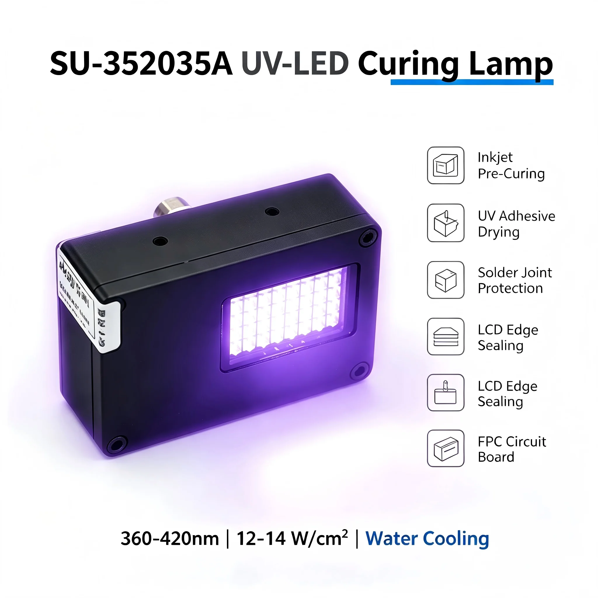 Water Cooled 90-120W UV LED Curing Lamp 36*21mm 12-14W/cm2 for Ricoh G5 G6 Inkjet Printer and FPC UV Glue Drying