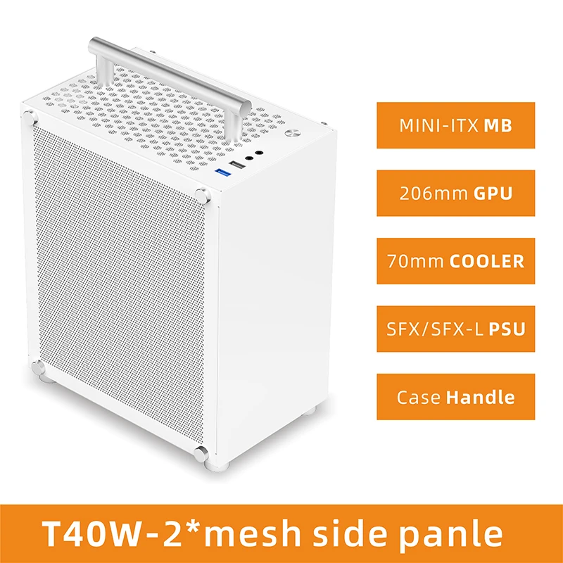 METALFISH T40 Mini ITX Case 7L Gaming Computer White Chassis