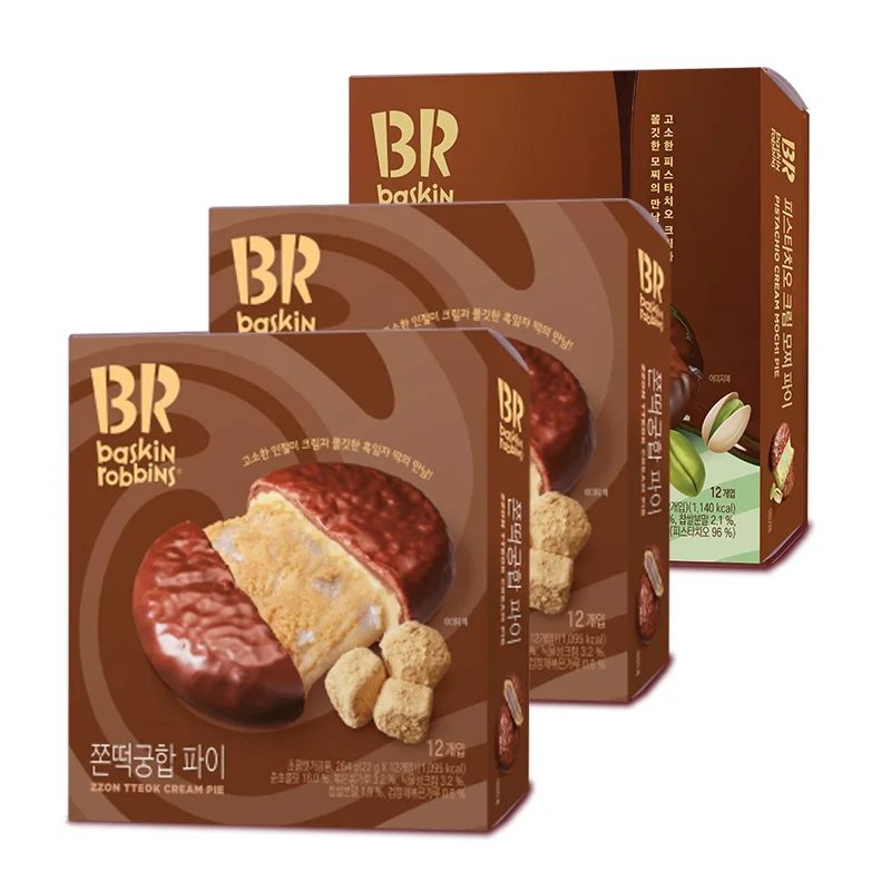 Baskin Robbins Crema de Pistacho Mochi Pie 12 Piezas 1 Caja + Pastel de Arroz Kimchee 12 Piezas 2 Cajas