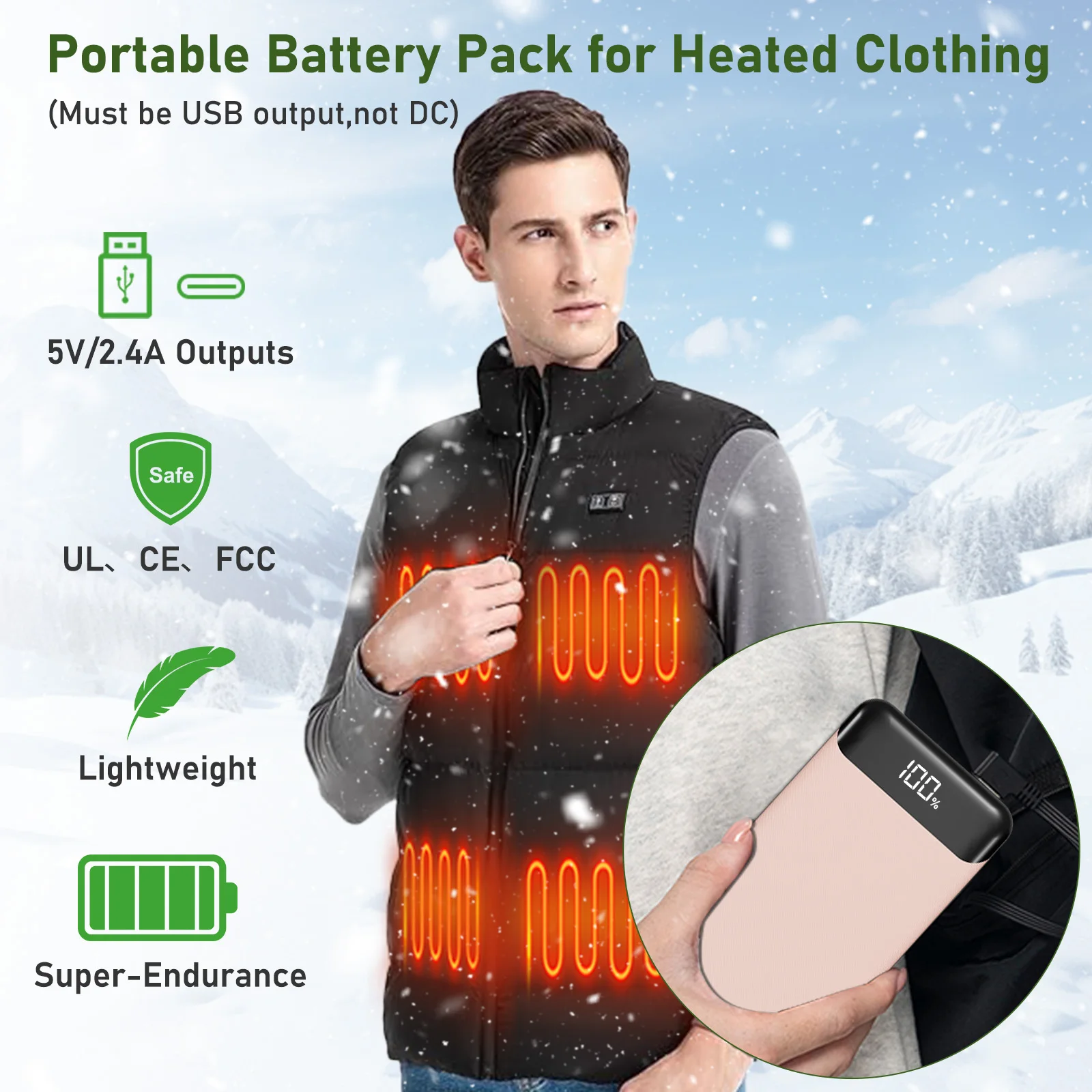 حزمة بطارية 10000 مللي أمبير في الساعة 3A شاحن محمول عالي السرعة مع أسلاك أسلاك شاحن iPhone لهاتف Apple iPhone 16 15 - وردي