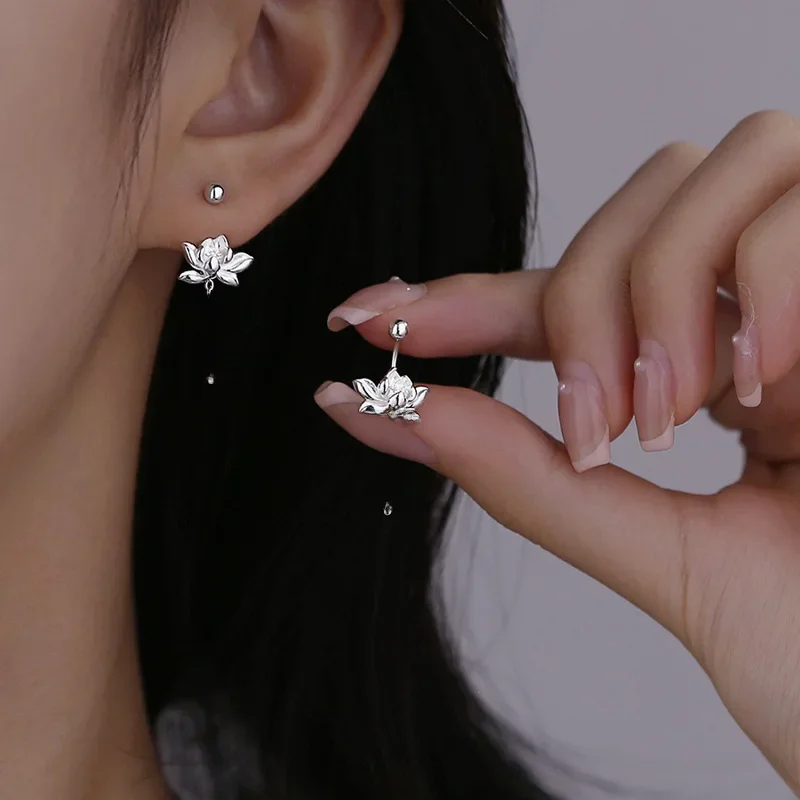 925 Sterling Silver Vintage Lotus Earrings Cute Sweet Irregular Earrings Fashion Jewelry Gift — zdjęcie 2
