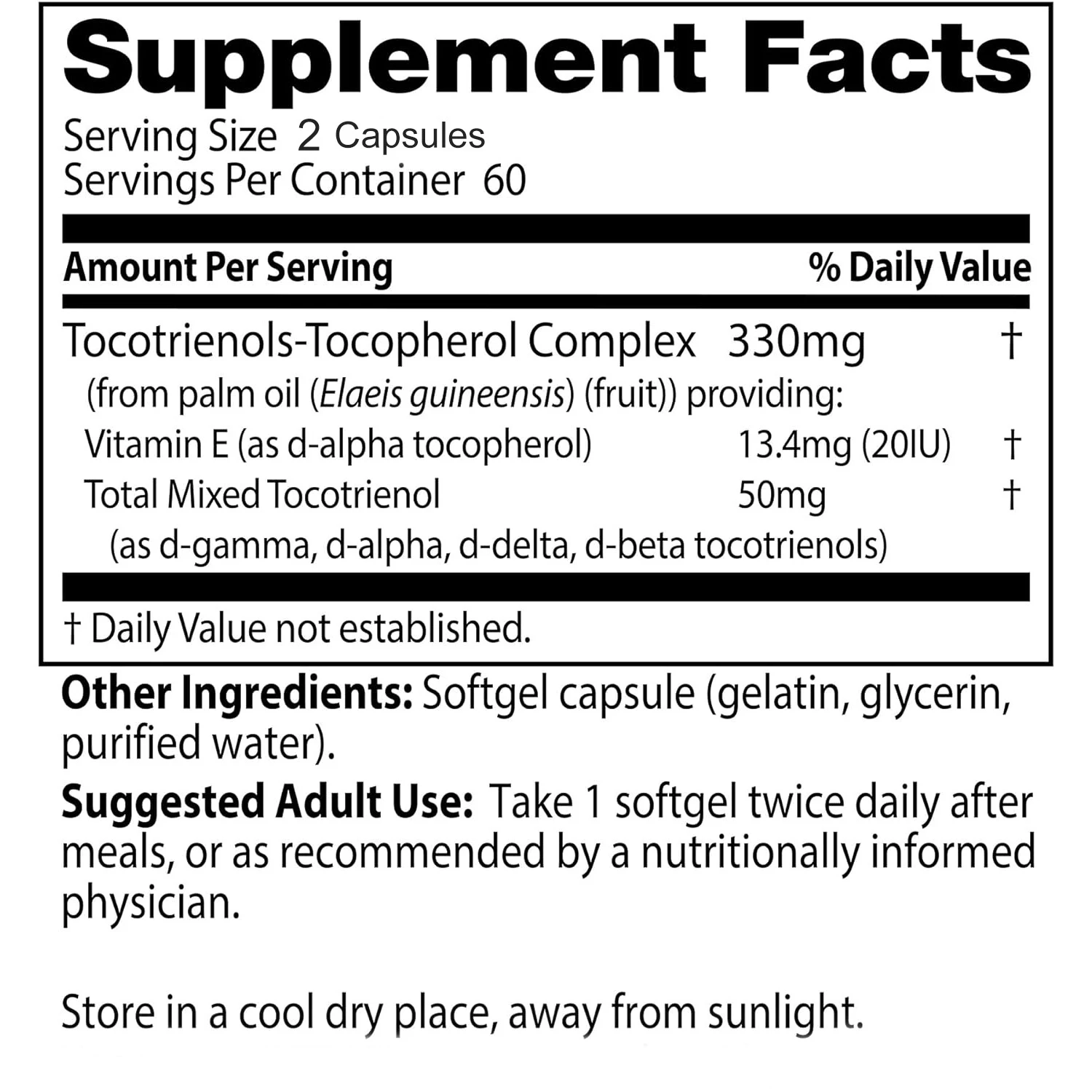 Vitamin E Tocotrienols - Supports Cellular Energy Production, Cardiovascular Health, Powerful Antioxidant - 120 Capsules