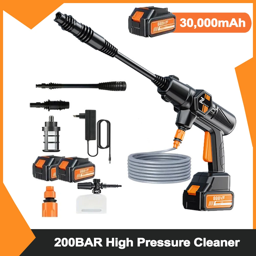 Pistola per lavatrice per auto ad alta pressione senza fili da 200Bar 21V con ugello rotante da 0-45 gradi Pistola a spruzzo per lavaggio automatico Utensile elettrico per lavaggio da giardino