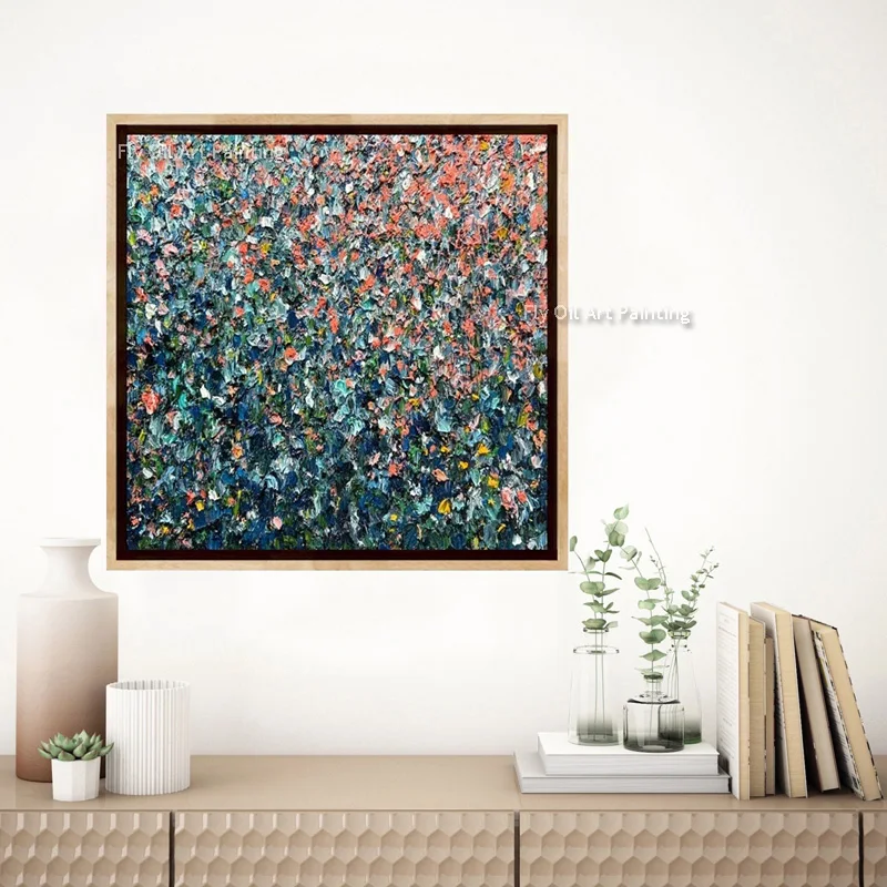 Nordic Style Beautiful Landscape Canvas Painting Abstract Hand Painted Lamb Green Grassland Sky Oil Painting Natural Wall Decor