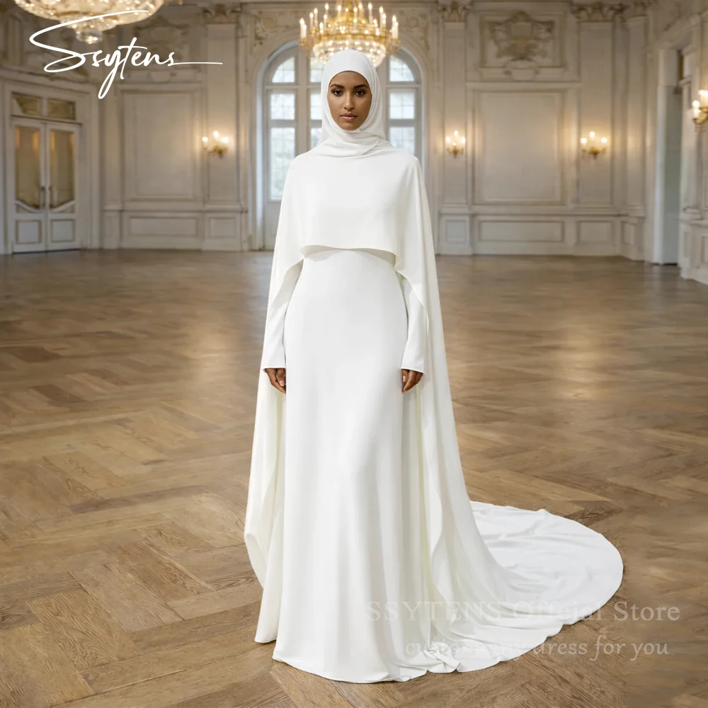 

SSYTENS Modest Muslim Wedding Dresses for Women 2026 robe soirée Veiled Bride Dress Long Customize White Civil Bride Bridal Gown