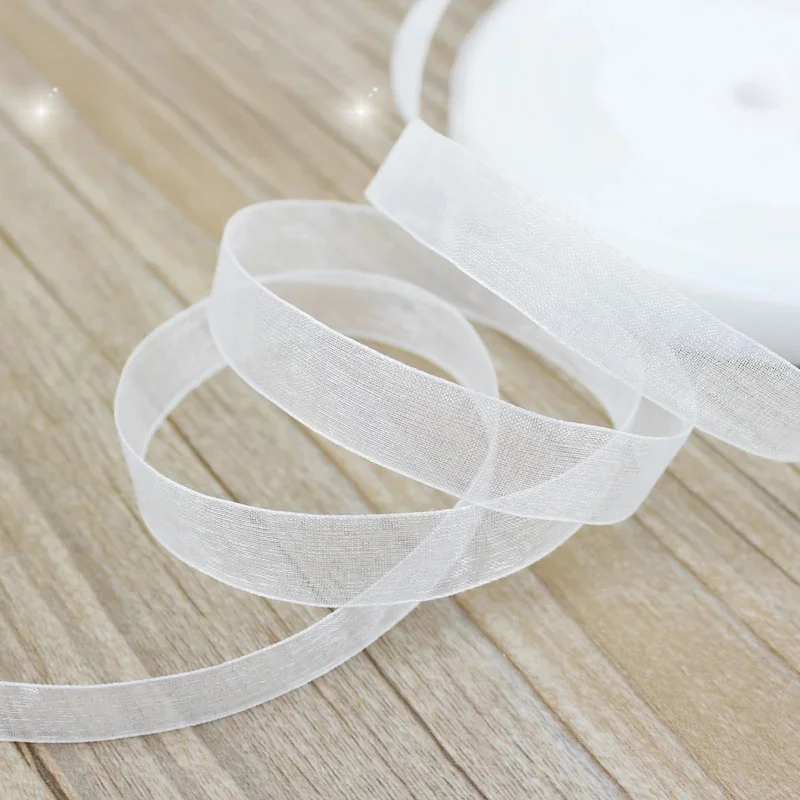 (50 yards/rouleau) rubans en Organza 12/15/20/25/40/50mm, vente en gros, emballage cadeau blanc, décoration, rubans de noël