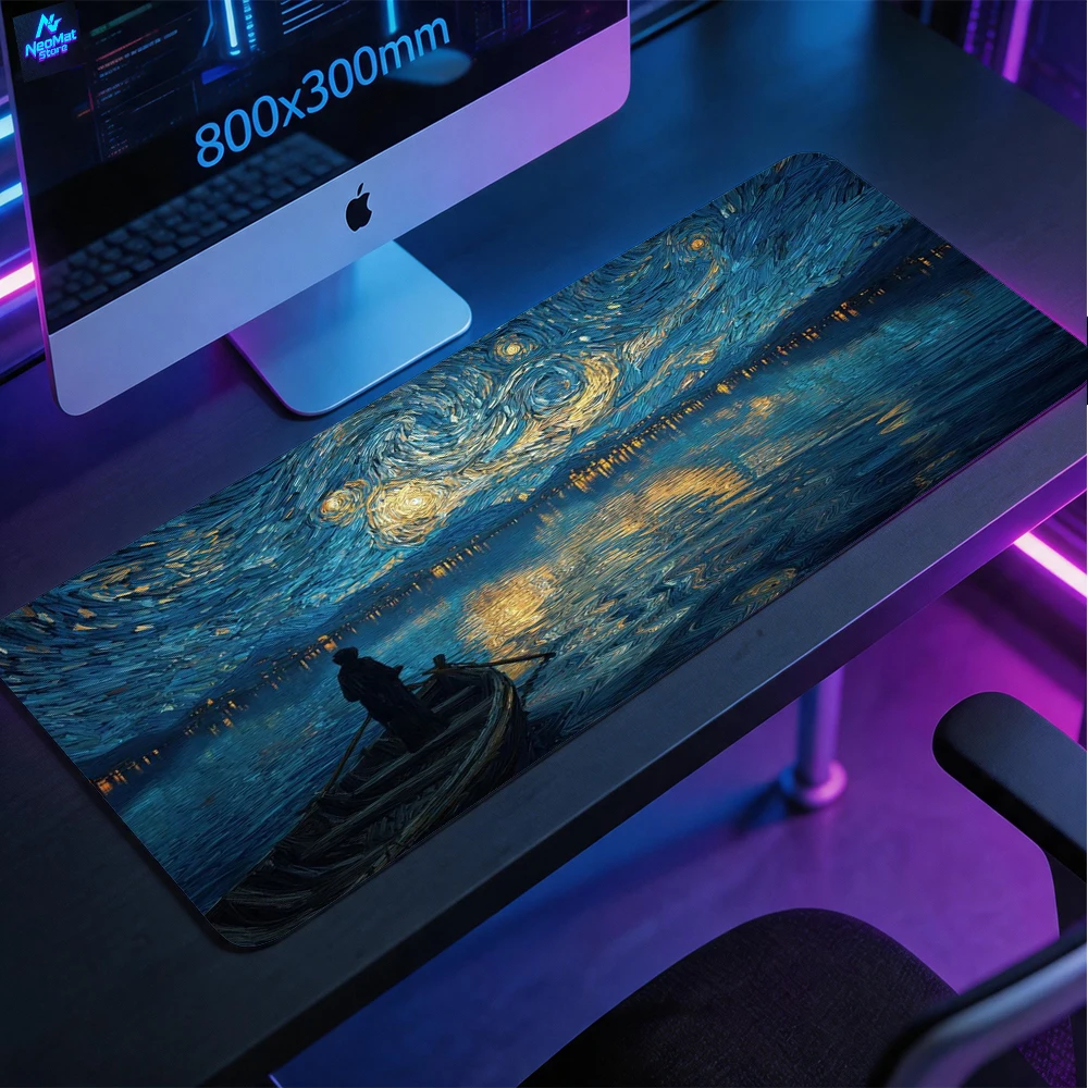 Gaming Mouse Pad Desk Large Starry Night Office 80x30cm Inspired Rubber Carpet Swirl Nonslip Art Mousepad Gamer Mousepads