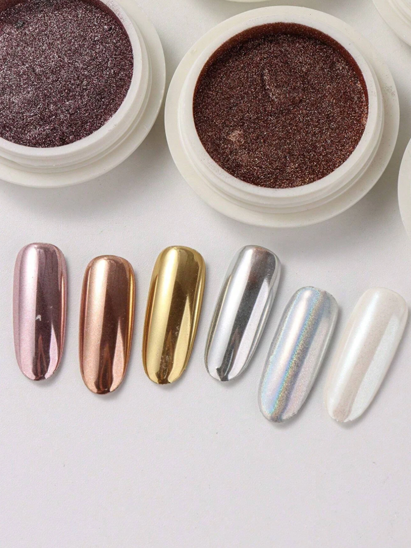 크롬 네일 파우더 세트, 글리터 미러 효과 네일 아트 디자인, 3D 홀로그램 오로라, 무지개 빛깔의 먼지 네일 파우더, 화이트 Ch, 6 가지 색상