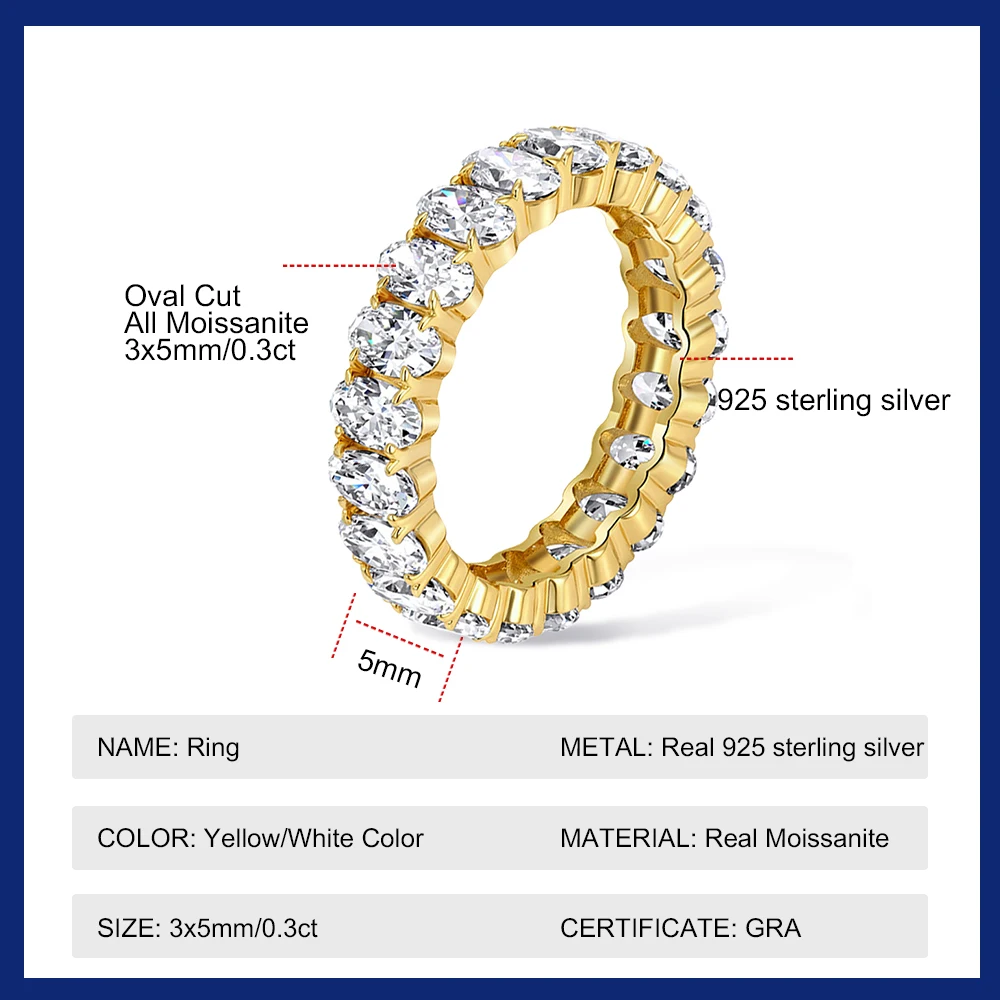 0.3CT Each Oval Cut All Moissanite Ring Full Eternity Stackable Band S925 Sterling Silver Engagement Wedding Ring for Women
