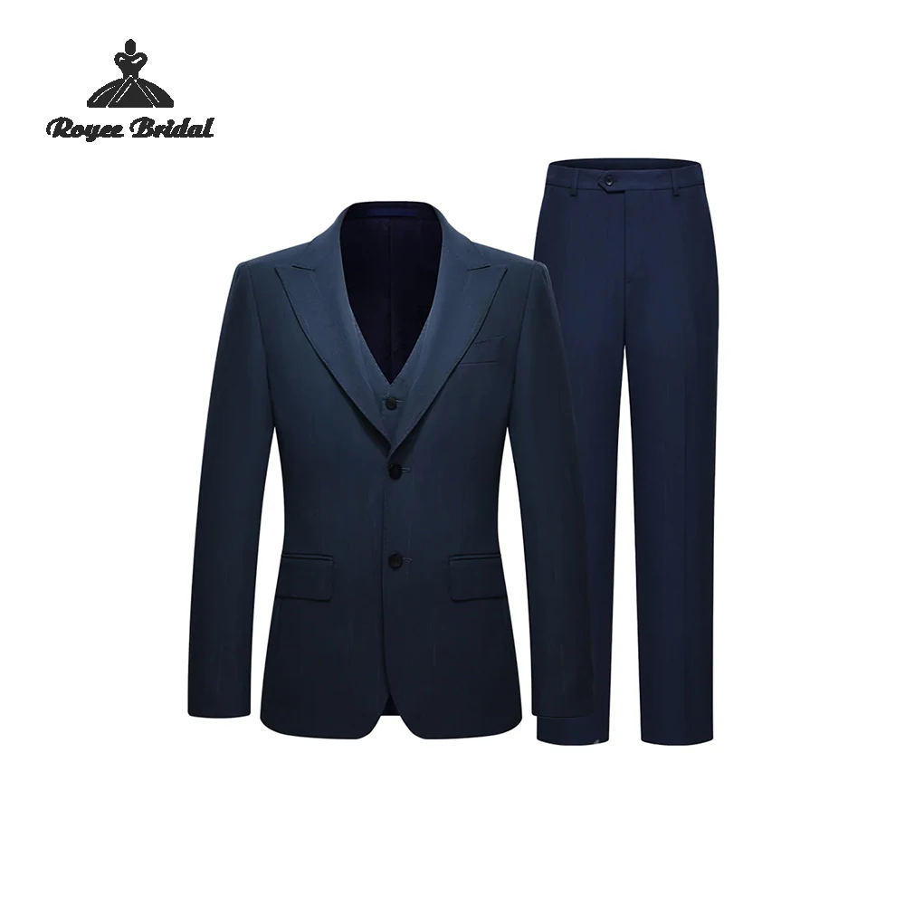 

Navy Three Piece Single Breasted Men's Wedding Suit 2026 Peak Lapel Evening Suit Customized trajes para hombre