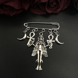 Lilith | Inanna | Ishtar | Brooch / Pin - Burney Relief Lilith Vampire Demonic Satanic Gothic Occult Inanna Witch Gift Moon Ankh