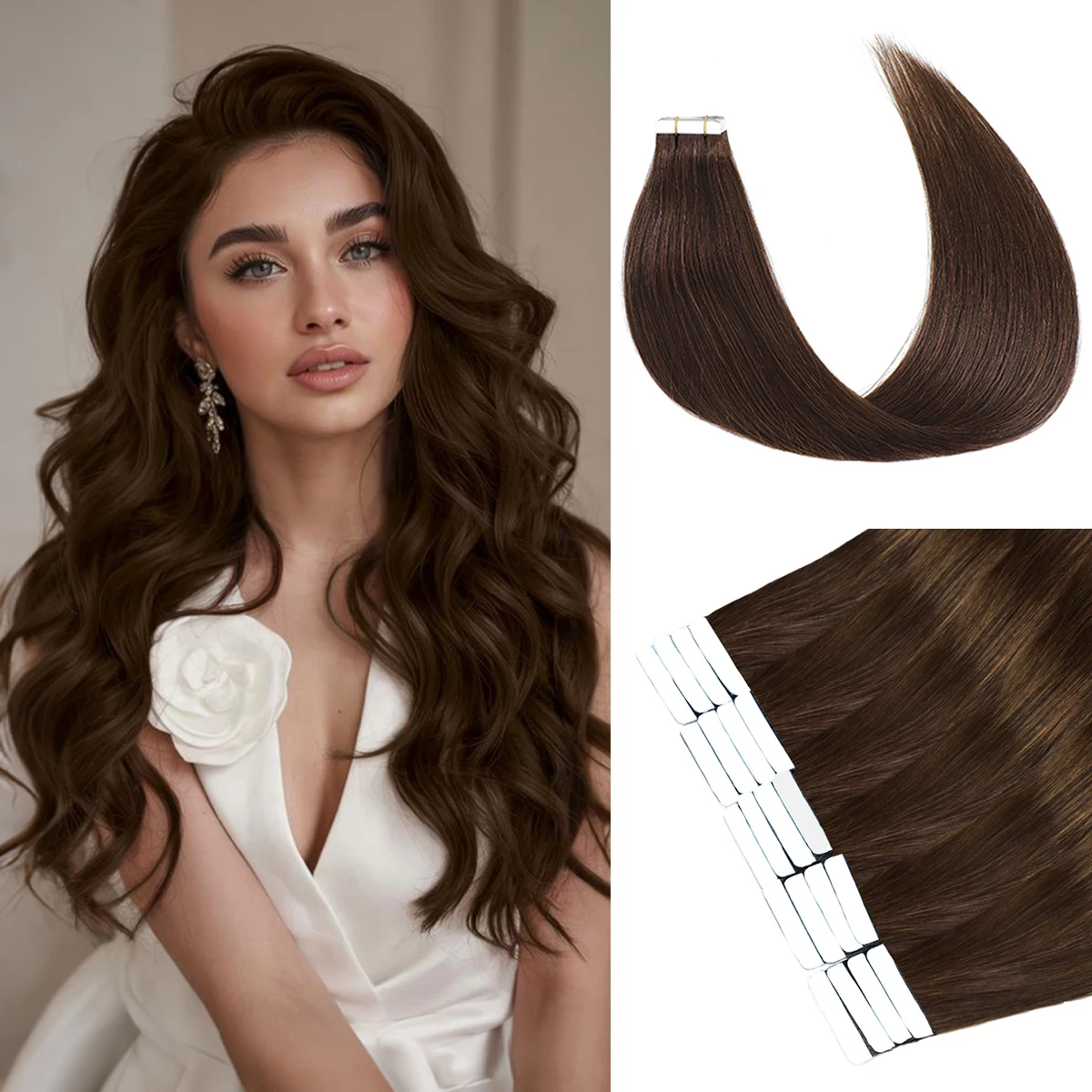 

Лента для наращивания волос, невидимая лента для наращивания человеческих волос, темно-коричневая лента для наращивания волос, настоящие человеческие волосы # 2 20 шт. 50 г