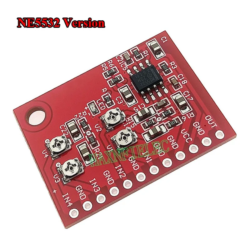 NE5532 TDA1308 Mono Audio Signal Input Mixing Board 4 IN 1 OUT Mixed Output Module For Microphones Speech Signal