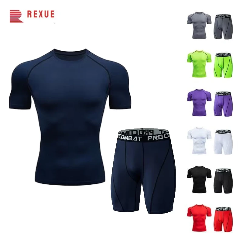 

Men's Running Set Jogging Fitness Workout Shirt Pants Thermo Underwear Skins Tights Tracksuit Male Muscle Compression Sportswear