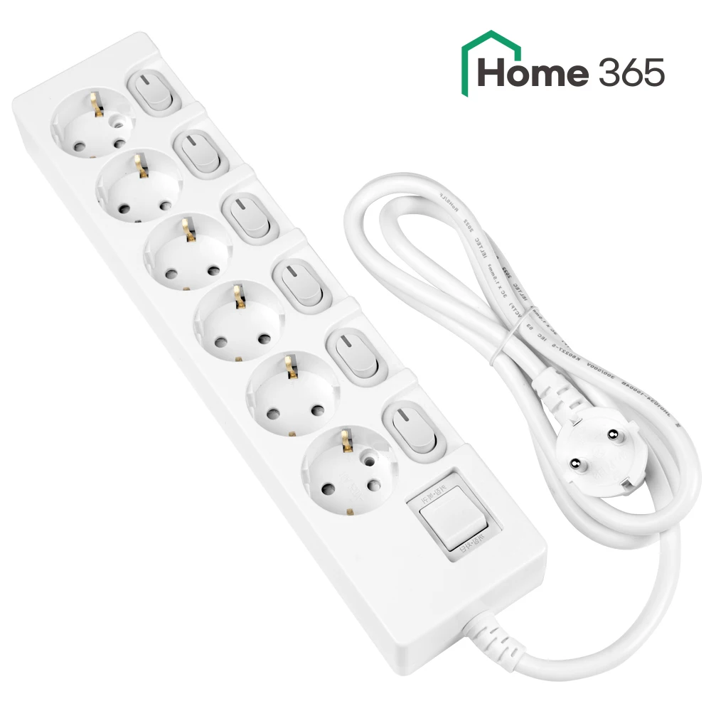 Domestic 16A Individual Switch Multi-outlet 6-gu 1.5m White