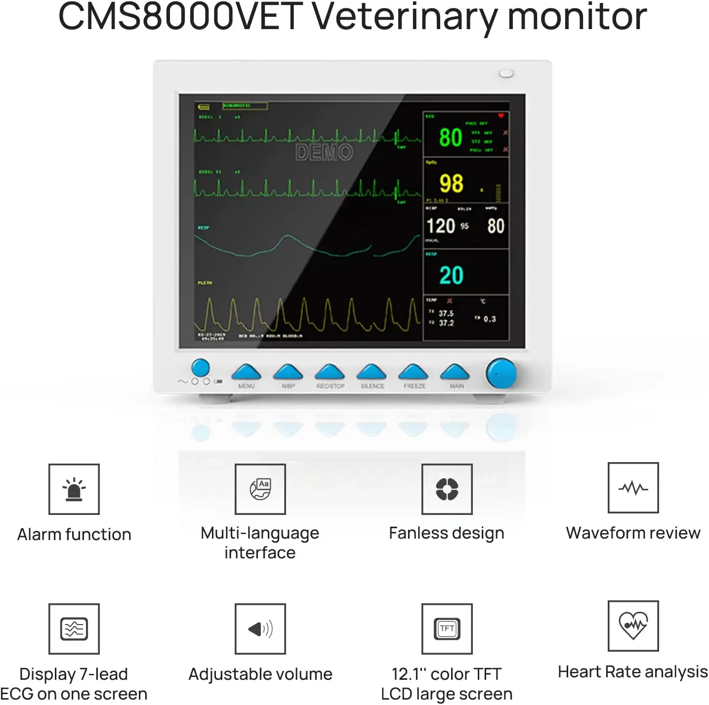 Contec Vet Veterinary ICU/CCU Patient Monitor Multi-Parameter  CMS8000-VET SPO2,PR,ECG,SPO2,NIBP,RESP,TEMP