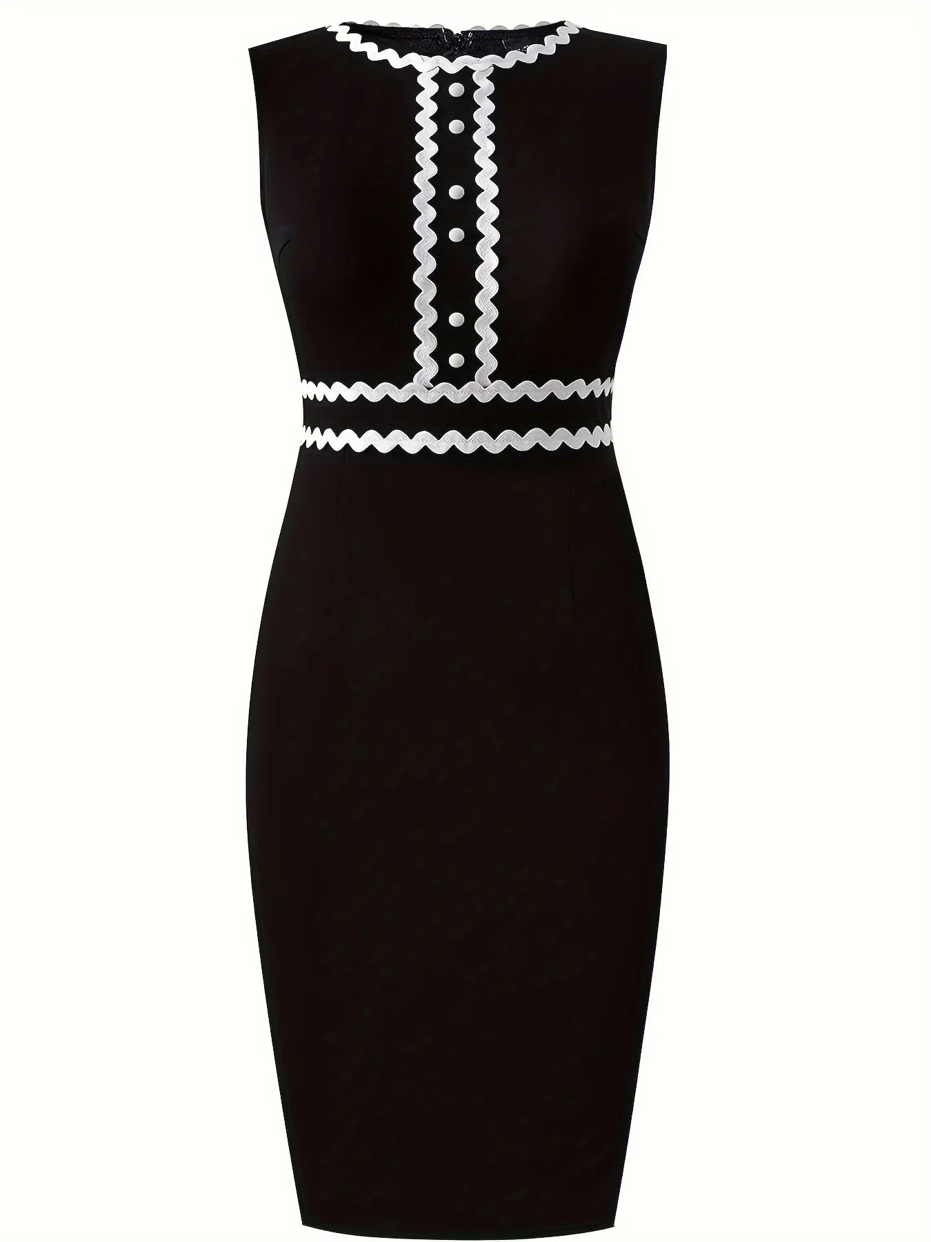 Women Crew Neck Sleeveless Summer Contrast  Trim Business Casual Bodycon Midi Dress