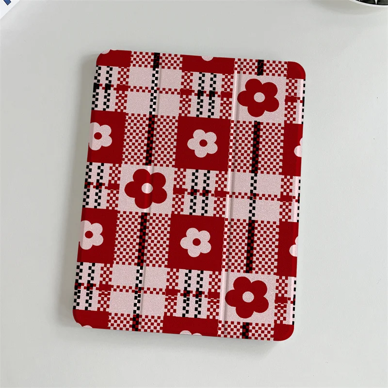 Korean Flower Plaid Case For Apple iPad Air 2024 11 inch Air5/4 10.9 iPad 10/5/6/7/8/9 9.7 Air 3 10.2/10.5'' mini 6/5/4 Cases