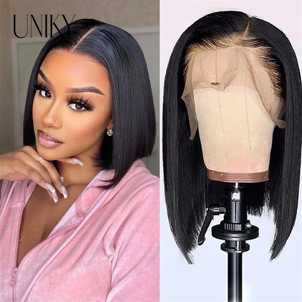 8 inch Short Straight Bob Wig Lace Front Human Hair Wigs For Women HD Transparent Full Lace Frontal Wig Glueless Wig Uniky Hair