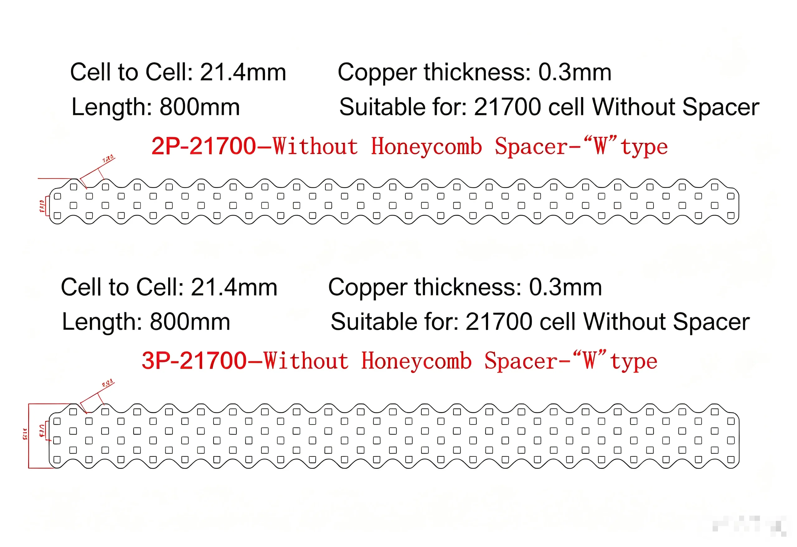 Wellgo W‑Type Bus Bar Without Spacer, Easy Spot‑Welding High Current Copper Cell Strap For 21700 DIY Battery Pack