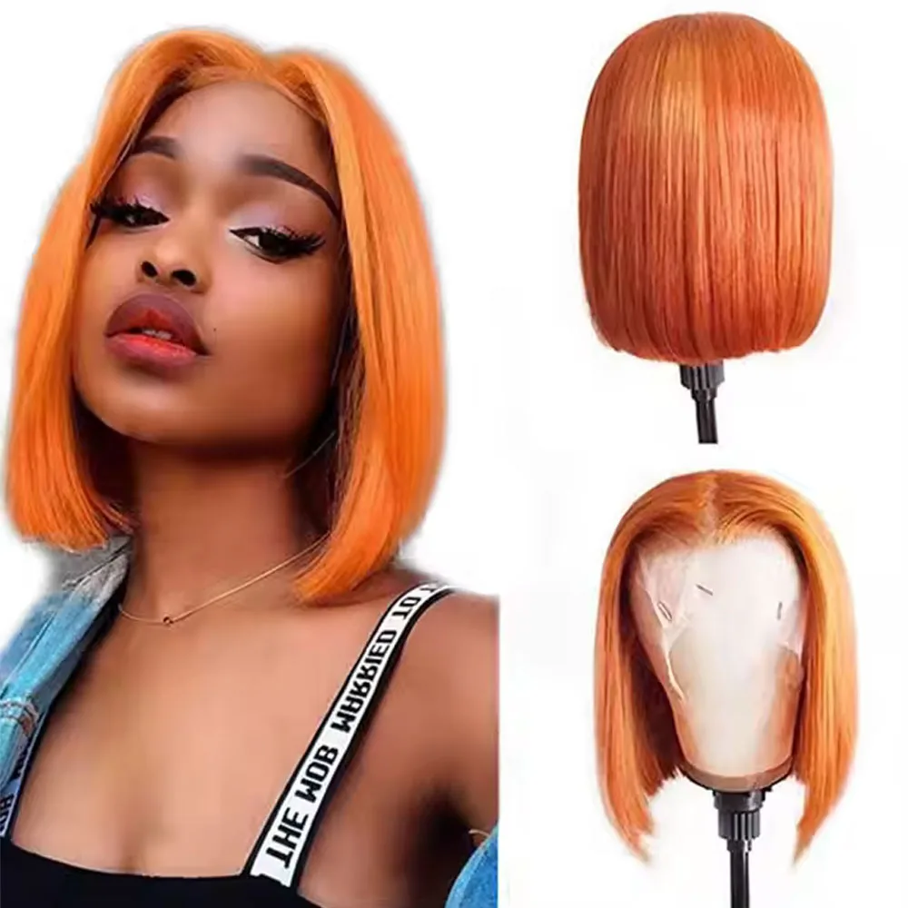 

Straight Bob #350 Ombre Ginger Orange Color Wigs 13x4 Frontal Transparent Lace Wigs 180% Density 100% Human Hair For Black Women
